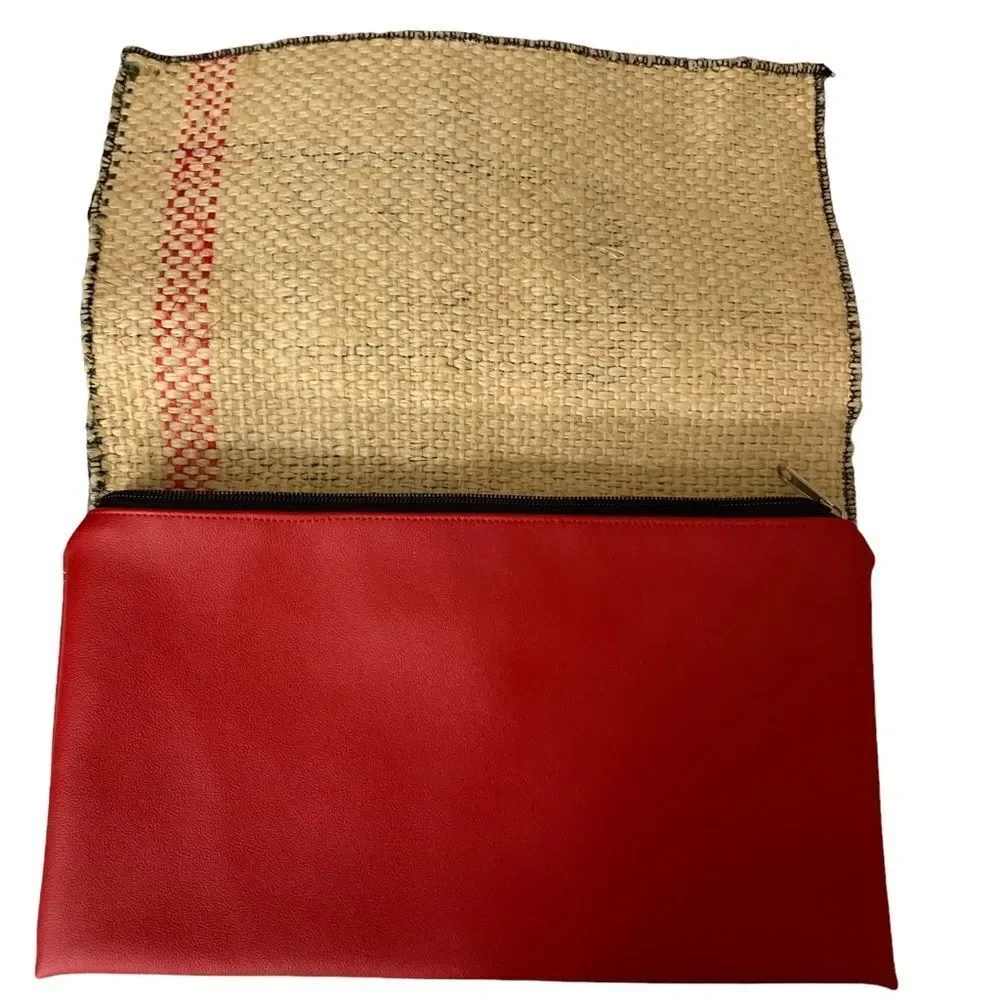 REpurposingNOLA Clutch Tan Red‎ Womens Repurposed Burlap Upcycled Boho